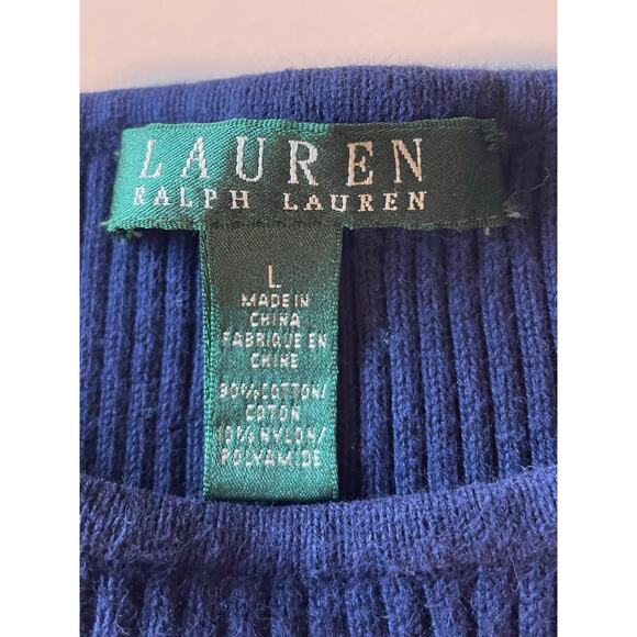 Lauren Ralph Lauren Striped Ribbed Knit Sweater Sz L Navy White Buttons Preppy - Picture 2 of 9